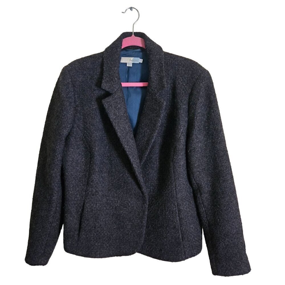 Boden Wool Blend Gray Hidden Snap Closure Fully Lined Pockets Jacket Size 18